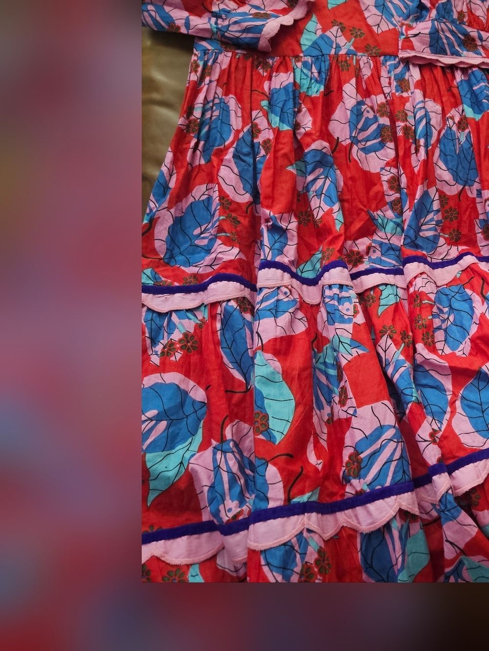 Vibrant Floral Wrap Midi Dress in Red and Pink Sash Medium - Picture 6 of 11